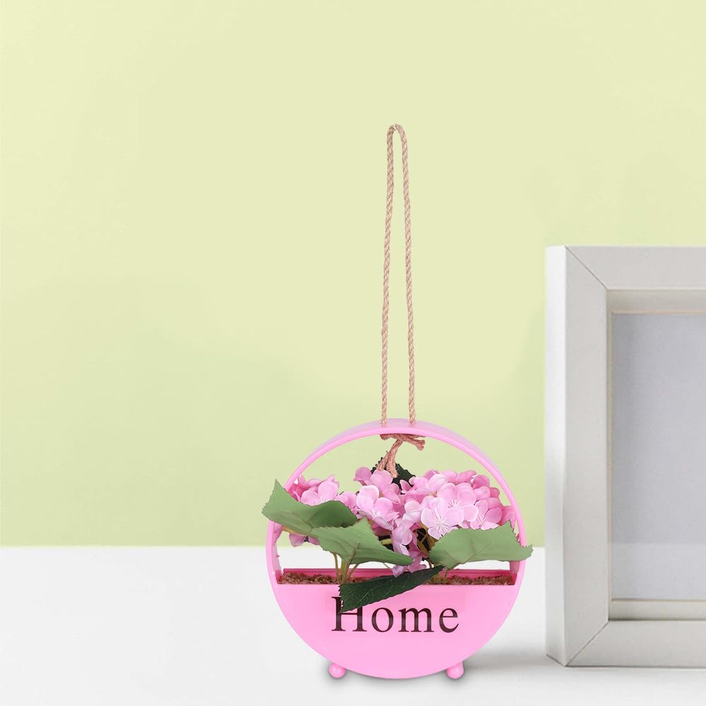 Kuber Industries Hanging Artificial Plants for Home Décor|Natural Looking Indoor Fake Plants with Pot|Artificial Flowers for Decoration (Pink)