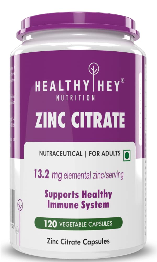 HealthyHey Nutrition Zinc Citrate, Supports Immune and Immunity - 120 Veg Capsules