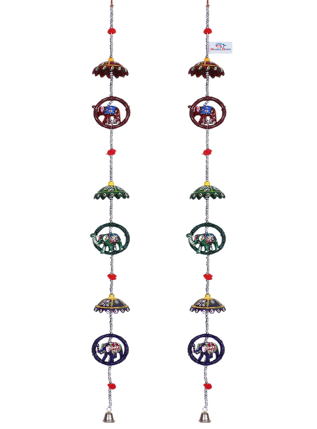 Heart Home Umbrella Shape Door Hanging Windchimes Pairs |3 Paper Mache & 3 Elephants for Home Decoration (Multicolor)