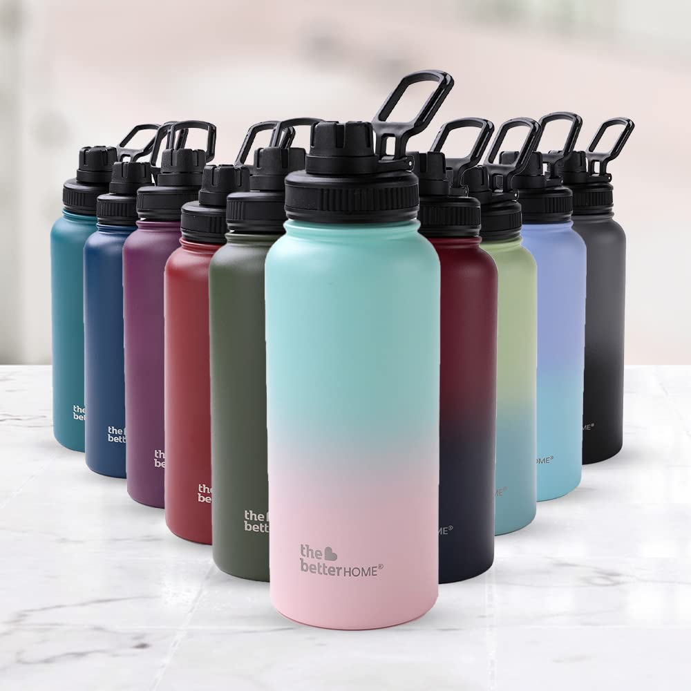 The Better Home Insulated Water Bottle 1 Litre | Double Wall Hot and Cold Water for Home, Gym, Office | Easy to Carry & Store | Insulated Stainless Steel Bottle (Pack of 1, Blue - Pink)