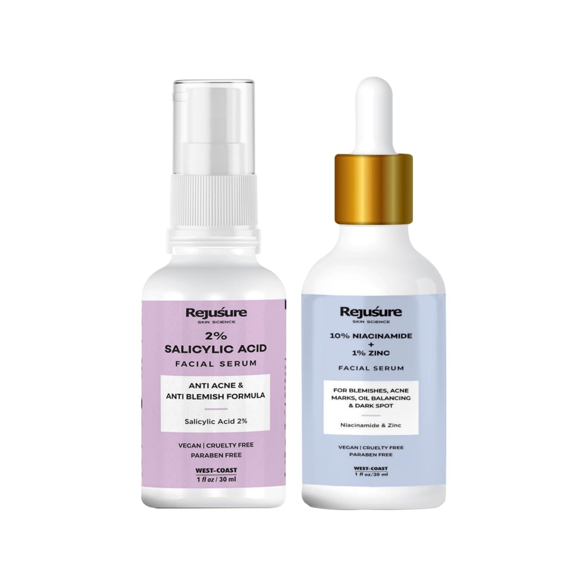 Rejusure Skin Renewal Duo | 2% Salicylic Acid Facial Serum (30ml) & Niacinamide 10% + Zinc 1% Face Serum (30ml) - Complete Skincare Package for Clear and Healthy Skin