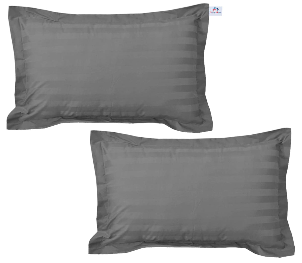 Heart Home Lining Design Cotton Pillow Cover- 18x28 Inch, Set of 2 (Grey)-HS43HEARTH26754