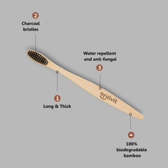 Oralvit Bamboo Charcoal Toothbrush 100% Natural | Anti-bacterial & Biodegradable | Eco-Friendly | For Adults & Kids | BPA Free (Pack Of 2)