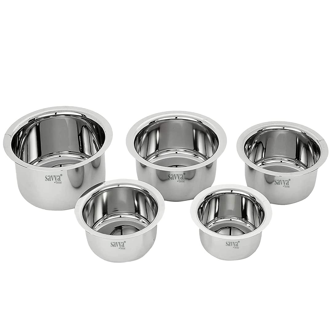 SAVYA HOME Stainless Steel Tope Set without Lid | Food Grade Stainless Steel, Durable & Wobble Free Base | Flat Bottom | Suitable for Gas Stove, High & Low Flame Heating | Kitchen Tope Set of 5