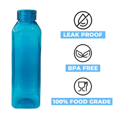 Kuber Industries Square BPA Free Plastic Water Bottles | Unbreakable, Leak Proof, 100% Food Grade Plastic | For Kids & Adults | Refrigerator Plastic Bottle Set of 6 | Blue