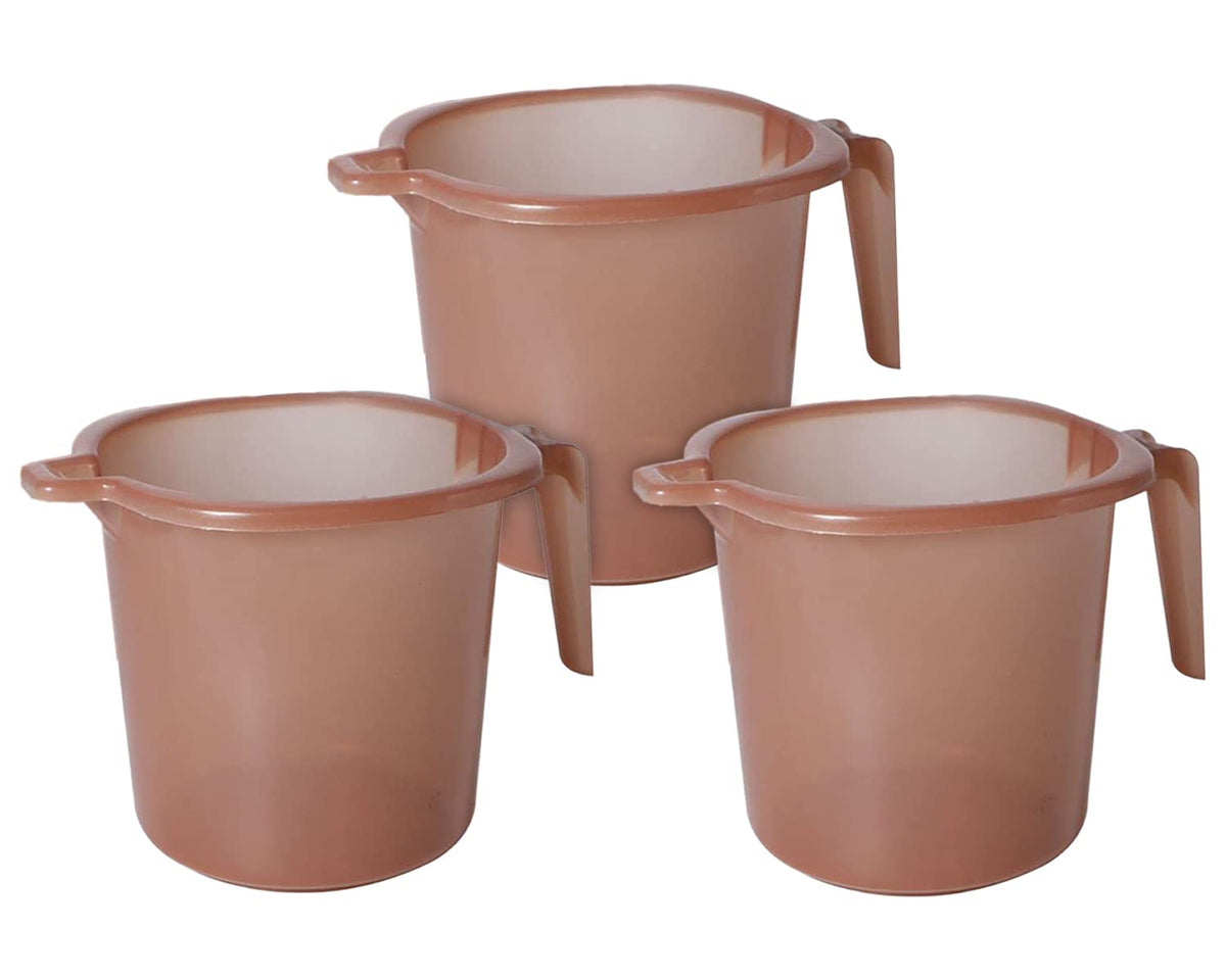 Heart Home Tranasparent Small Multiuses Lightweight, Unbreakable Strong Plastic Bathroom Mug, 1 Litre- Pack of 3 (Brown)-50HH0828