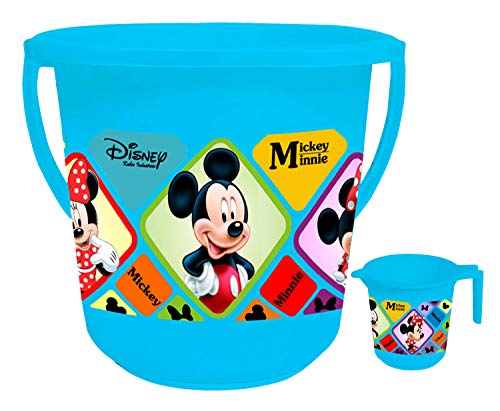 Kuber Industries Disney Mickey Minnie Print 2 Pieces Unbreakable Virgin Plastic Bathroom Bucket with Mug Set- Blue, (1 Pc 16 LTR Bucket & 1 Pc 500 ML Mug) -HS_35_KUBMARTS17930