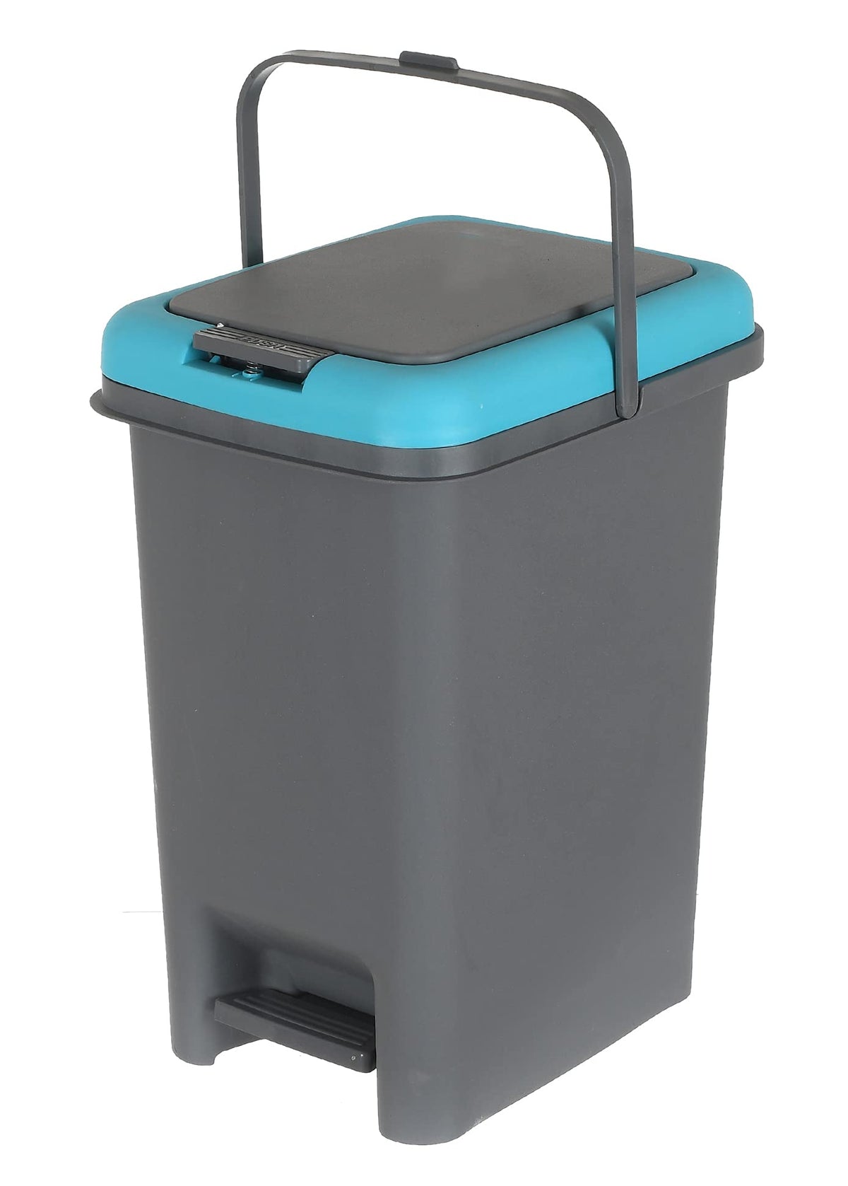 Kuber Industries Portable 10 Ltr Plastic Push And Pedal Dustbin With Lid & Handle Garbage Bins for Home Office (Grey & Blue)