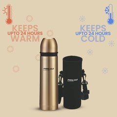 Pinnacle Palladium Vacuum Flask Water Bottle | Thermos Flask 1 Litre | Green Tea, Coffee, Tea & Water | Thermos Flask Water Bottle for Kids & Adults | Gold