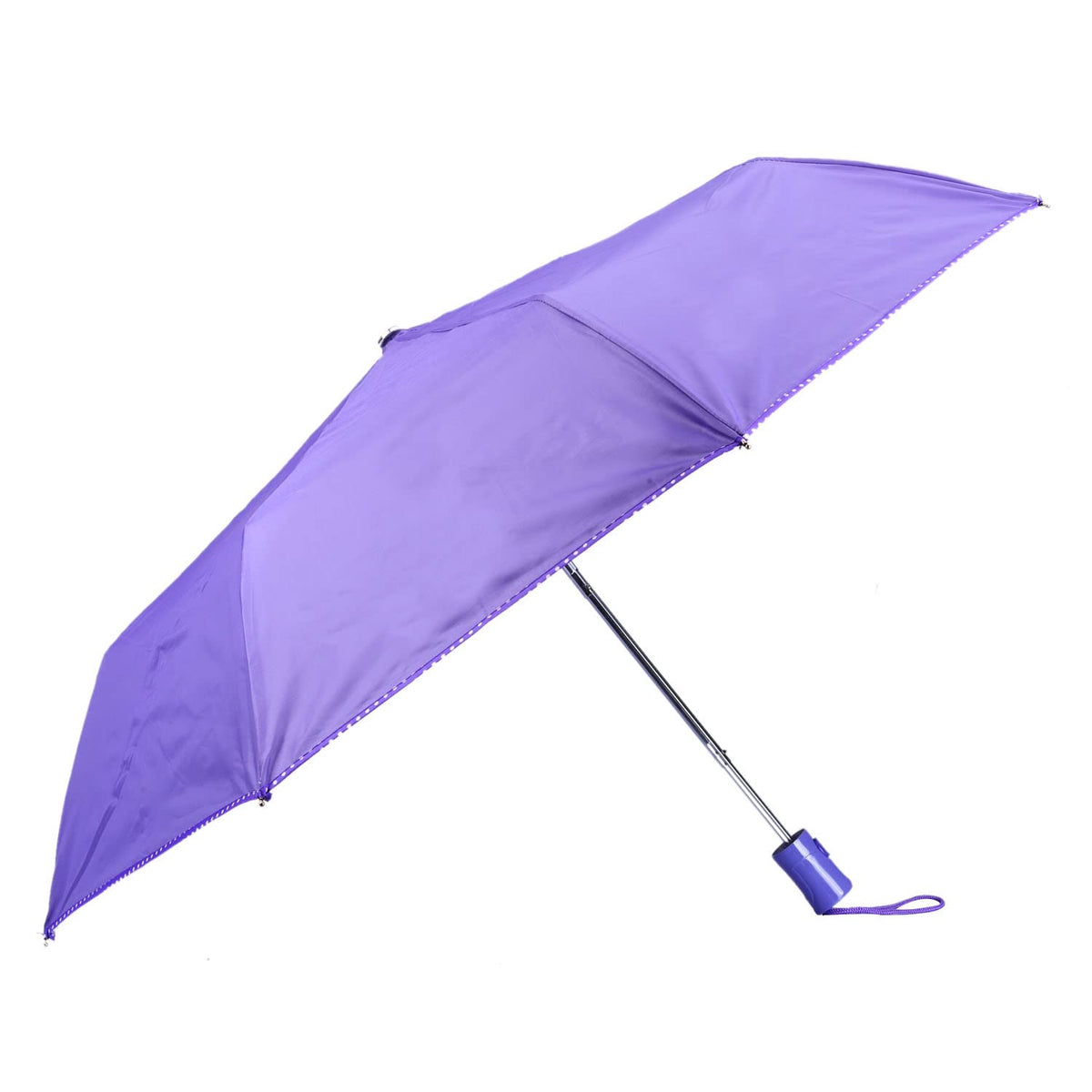 THE CLOWNFISH Umbrella Monochrome Series 3 Fold Auto Open Waterproof Water Repellent 190 T Polyester Double Coated Silver Lined Dotted Border Umbrellas For Men and Women (Purple)