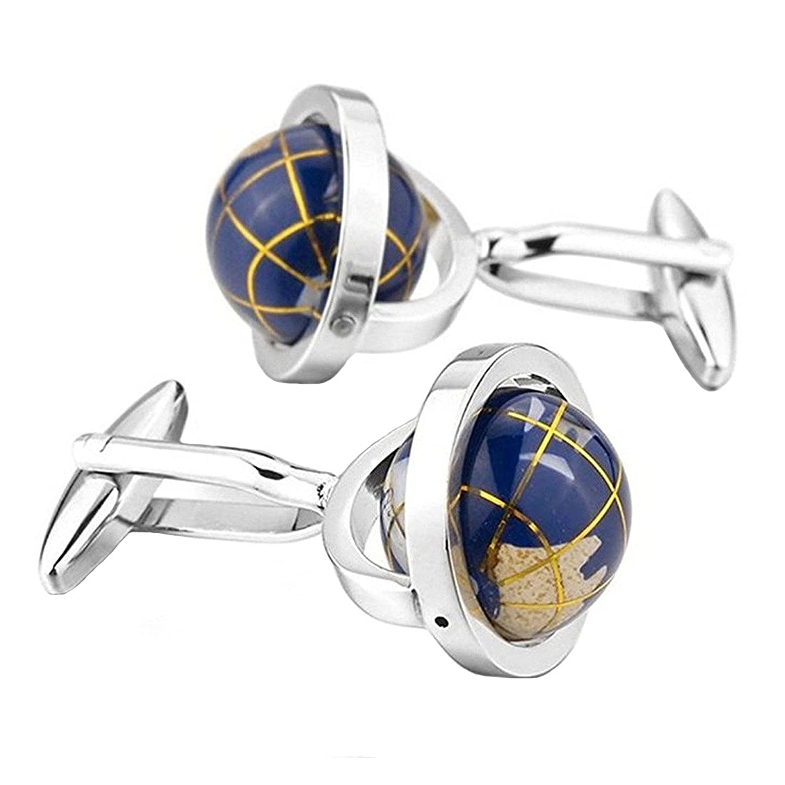 Yellow Chimes Cufflinks for Men and Boys Blue Cuff links | Formal Stainless Steel Unique Spin-Able Earth Globe Blue Cufflink | Birthday Gift for Men and Boys Anniversary Gift for Husband