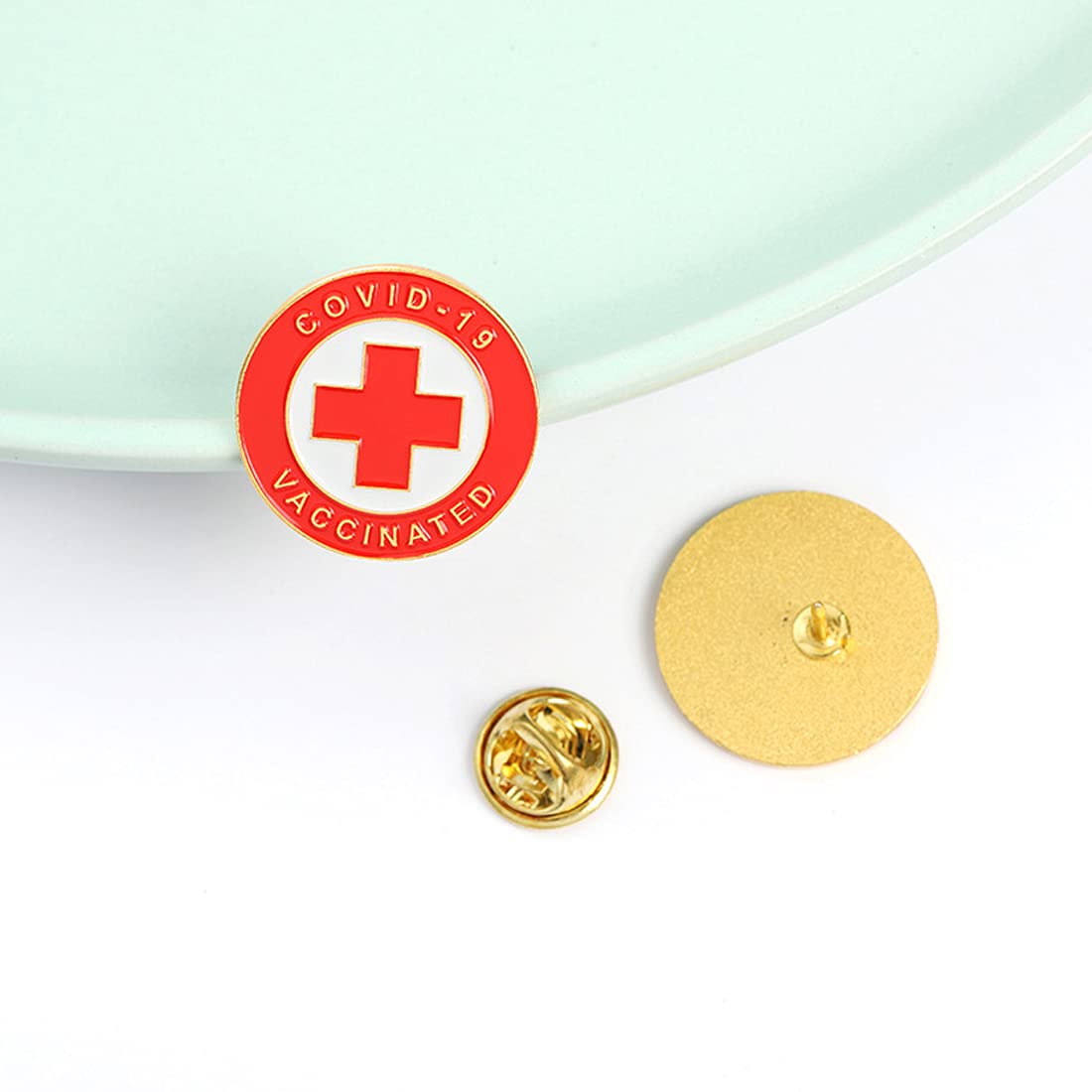 Yellow Chimes Combo of 3 PCs COVID-19 Vaccinated Lapel Pin Coronavirus Protection Identifier Combo Badge for Men and Women, Red, White, Medium
