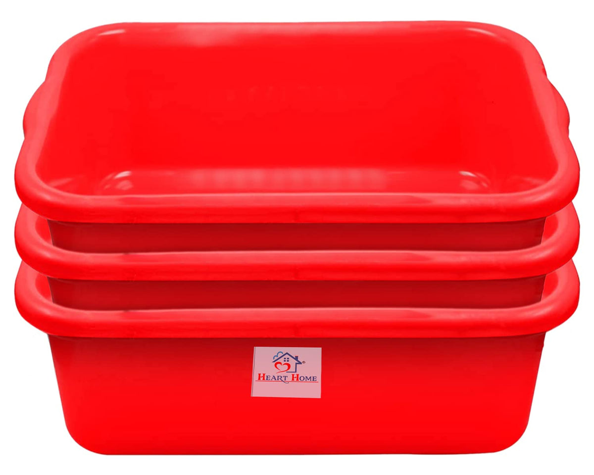 Heart Home Plastic Storage Extra Large Tray Organizer, Stackable Tray for Projects, Organizing Supply Pack of 3 (Red)