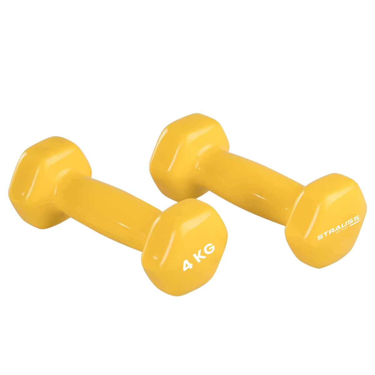 Strauss Premium Vinyl Dumbbells Weight for Men & Women | 4 Kg (Each) | 8 Kg (Pair) | Ideal for Home Workout, Yoga, Pilates, Gym Exercises | Non-Slip, Easy to Hold, Scratch Resistant (Yellow)