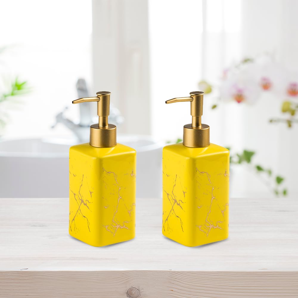 The Better Home 320ml Dispenser Bottle - Yellow (Set of 2)| Ceramic Liquid Dispenser for Kitchen, Wash-Basin, and Bathroom | Ideal for Shampoo, Hand Wash, Sanitizer, Lotion, and More