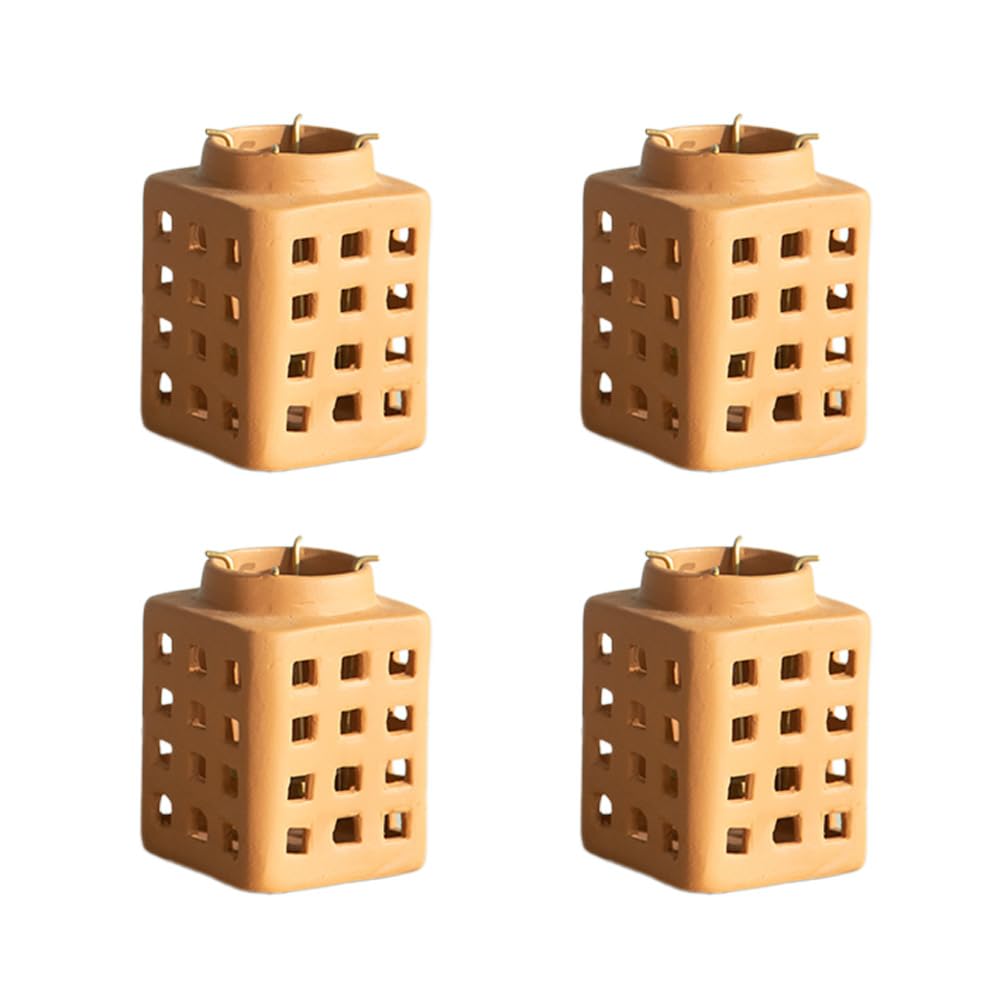 Ellementry Lupa Square Terracotta Lantern (Small) Set of 4 | Candle Tealight Holder for Balcony and Garden | Hanging Lamps for Home Decoration | Lalten for Vintage Christmas Decor and Corporate Gifts