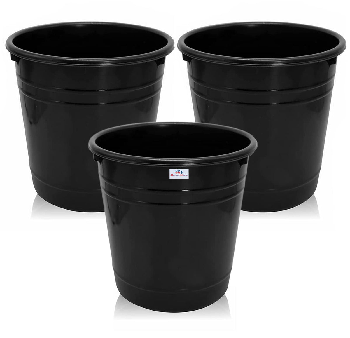 Heart Home Plastic Dustbin|Portable Garbage Basket & Round Trash Can for Home,Kitchen,Office,College,5 Ltr,Pack of 3 (Black)