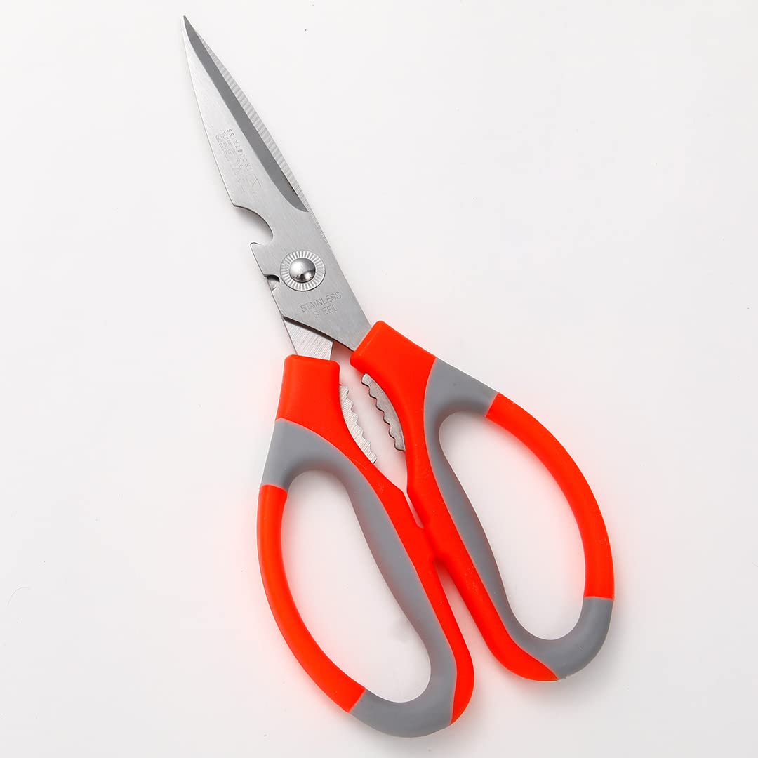 Homestic Multipurpose Kitchen Scissors For Home & Gardening Needs|High Grade Stainless Steel Blades|Precision Ground Edge|K024| Easy Grip Handles With Comfortable Thumb Loops|Orange