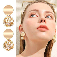 Yellow Chimes Drop Earrings for Women 3 Pairs Combo Golden Earrings Geometric Shapes Gold Plated Hoop Earrings for Women and Girls