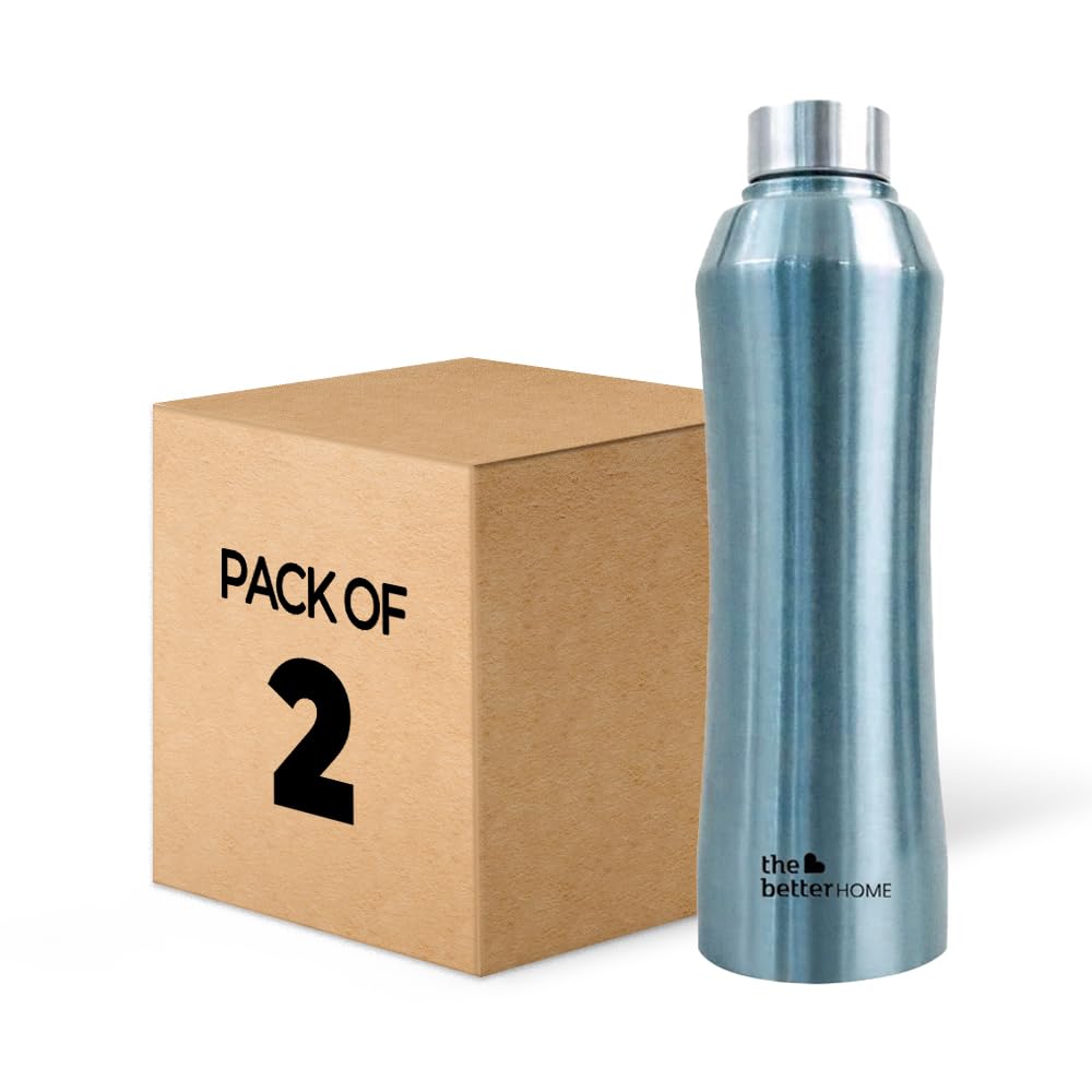 The Better Home 1 litre Stainless Steel Water Bottle | Leak Proof, Durable & Rust Proof | Non-Toxic & BPA Free Eco Friendly Stainless Steel Water Bottle | Pack of 2 Metalic Blue