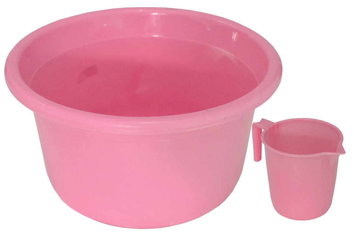 Kuber Industries 2 Pieces Plastic Bathroom Tub & Mug Set (Pink)