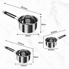 Homestic Set of 3 Stainless Steel Saucepan/Tea Pan I 1.1 L, 1.5 L, 2.2 L Capacity I Silicon Handle I Thick Base for Boiling Milk & Tea I Heavy Duty Gauge I Tapeli Patila, Sauce Pot Cookware