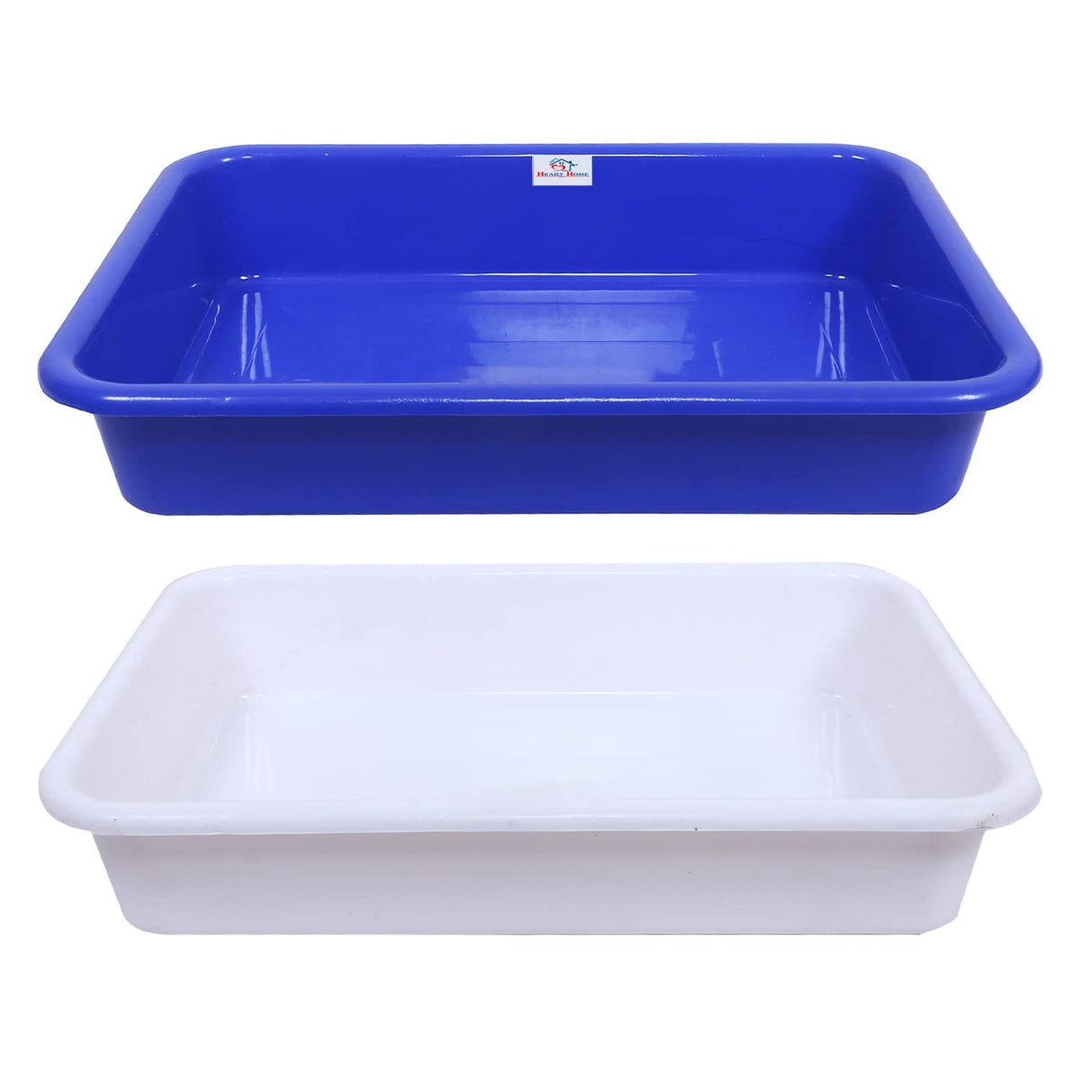 Heart Home Storage Tray|Versatile Plastic Storage Organizer|Rectangular Tray for Kitchen Storage|Storage Tray for Office|Exel Tray 555|Pack of 2 (Blue & White)