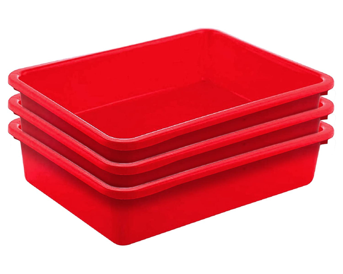 Kuber Industries Multiuses Rectangular Plastic Large Tray, Bin, Organizer Pack of 3 (Red)