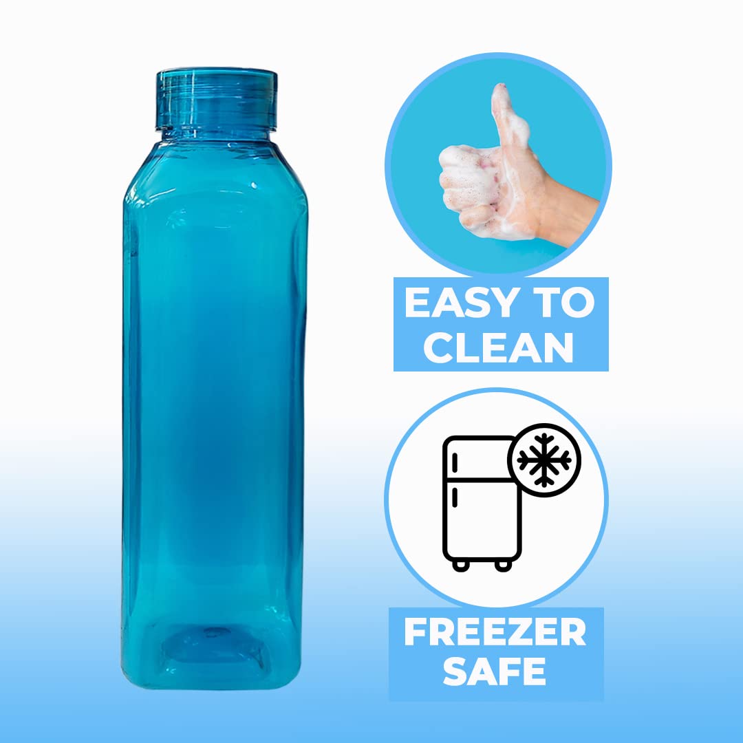 Kuber Industries Square BPA Free Plastic Water Bottles | Unbreakable, Leak Proof, 100% Food Grade Plastic | For Kids & Adults | Refrigerator Plastic Bottle Set of 6 | Blue