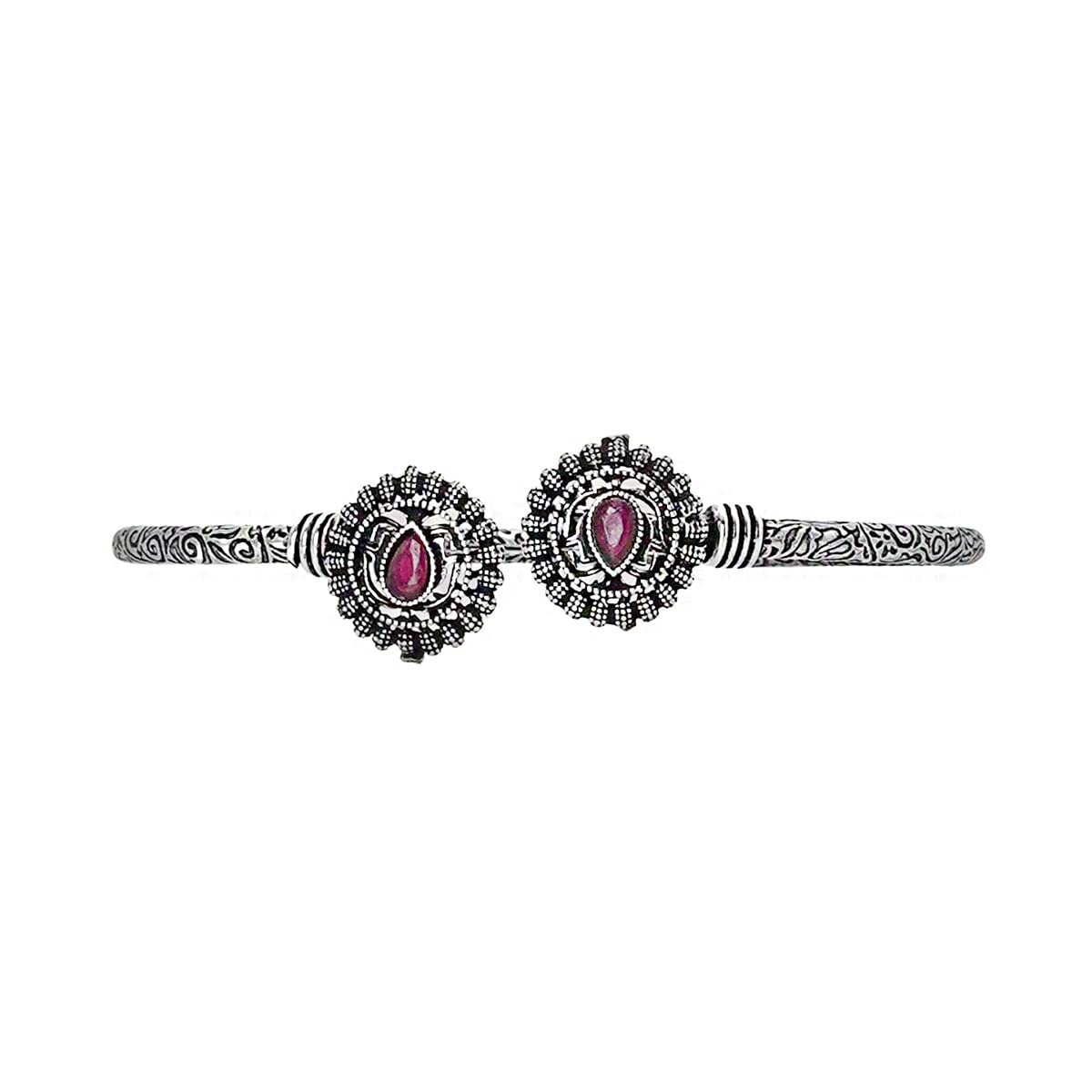 Teejh Ranjana Silver Oxidised Floral Bracelet For Women