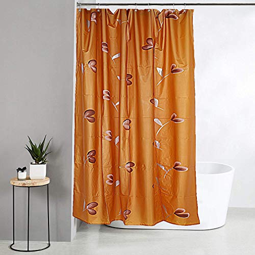 Kuber Industries Flower Design Waterproof PVC Shower Curtain with 8 Hooks 54 inch x 84 inch (Gold) CTKTC33740