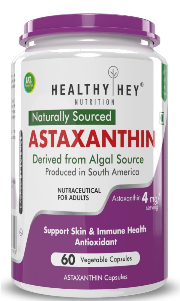 HealthyHey Nutrition Astaxanthin - Naturally Sourced from Algae - Non-Synthetic - Support Healthy Ageing -Pack Of 60 Veg Capsules (60)