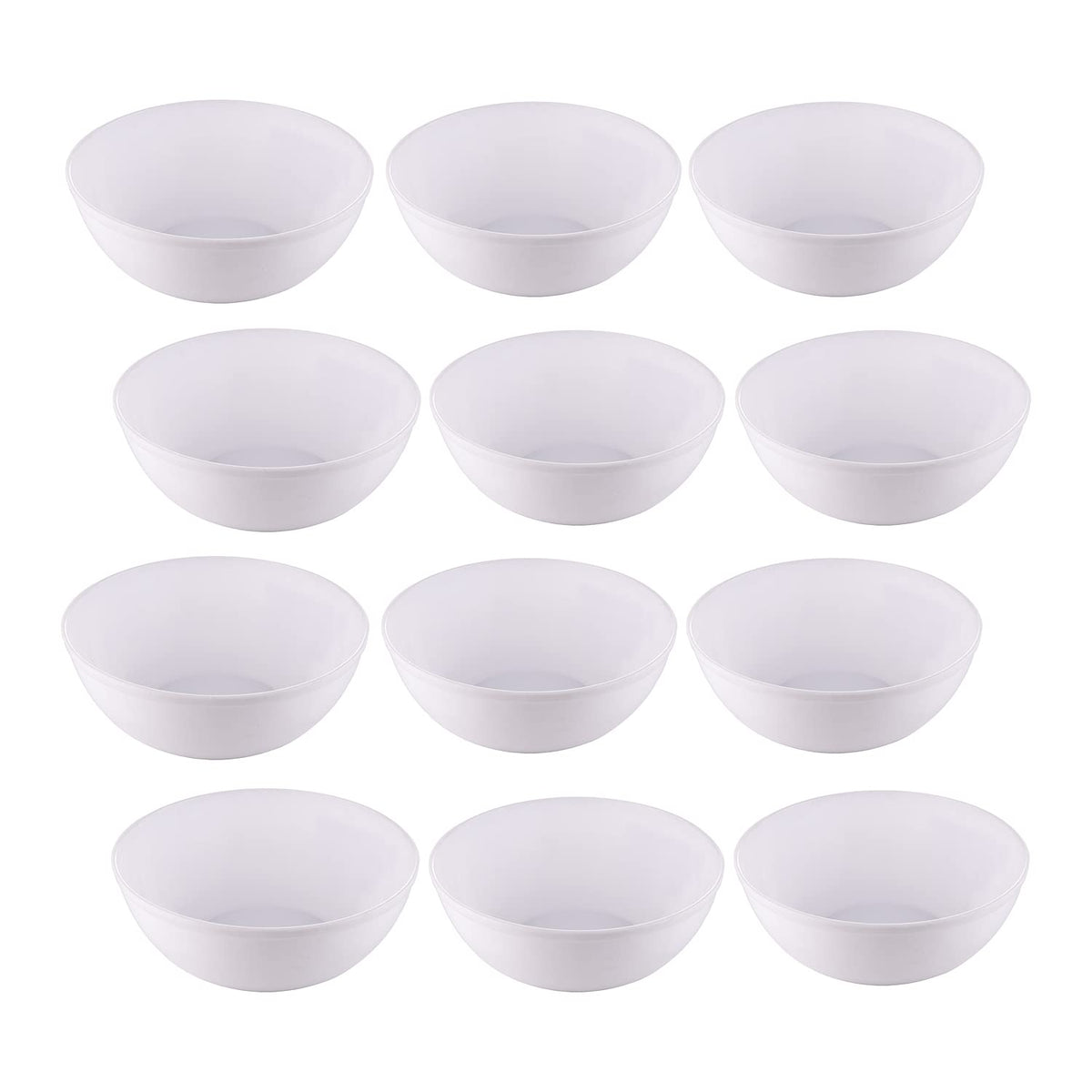 Kuber Industries Bowls|Plastic Serving Round Bowls|Katori for Kitchen|Microwave Safe Bowls for Rice|Soup|Pasta|250 ML|Pack of 12 (White)