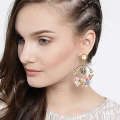 Yellow Chimes Floral Design Multicolor Chandelier Dangle Drop Earrings for Women and Girls