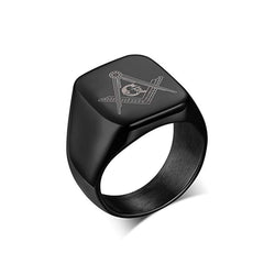 Yellow Chimes Rings for Men Rock Cool Casual Ring AG Masonic Logo Religious Freemason Symbol Black Titanium Steel Ring for Men & Boys. (10)