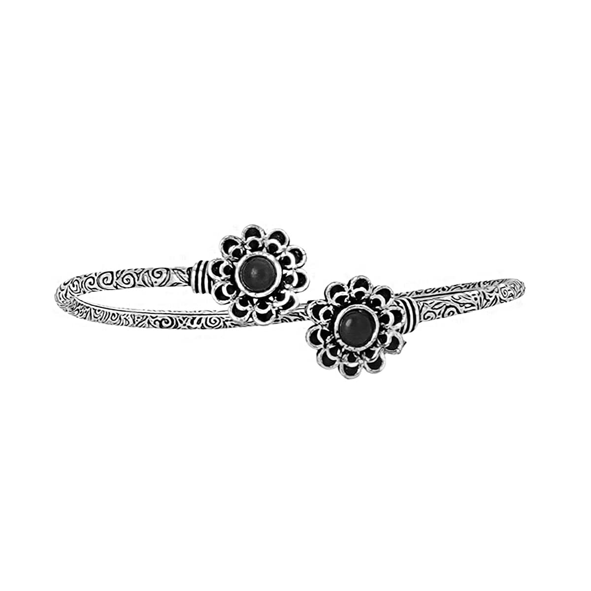 Teejh Raavi Silver Oxidised Floral Bracelet For Women
