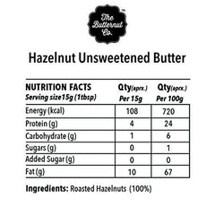 The Butternut Co. Hazelnut Butter Unsweetened, 200 gm (No Added Sugar, Vegan, High Protein, Keto)
