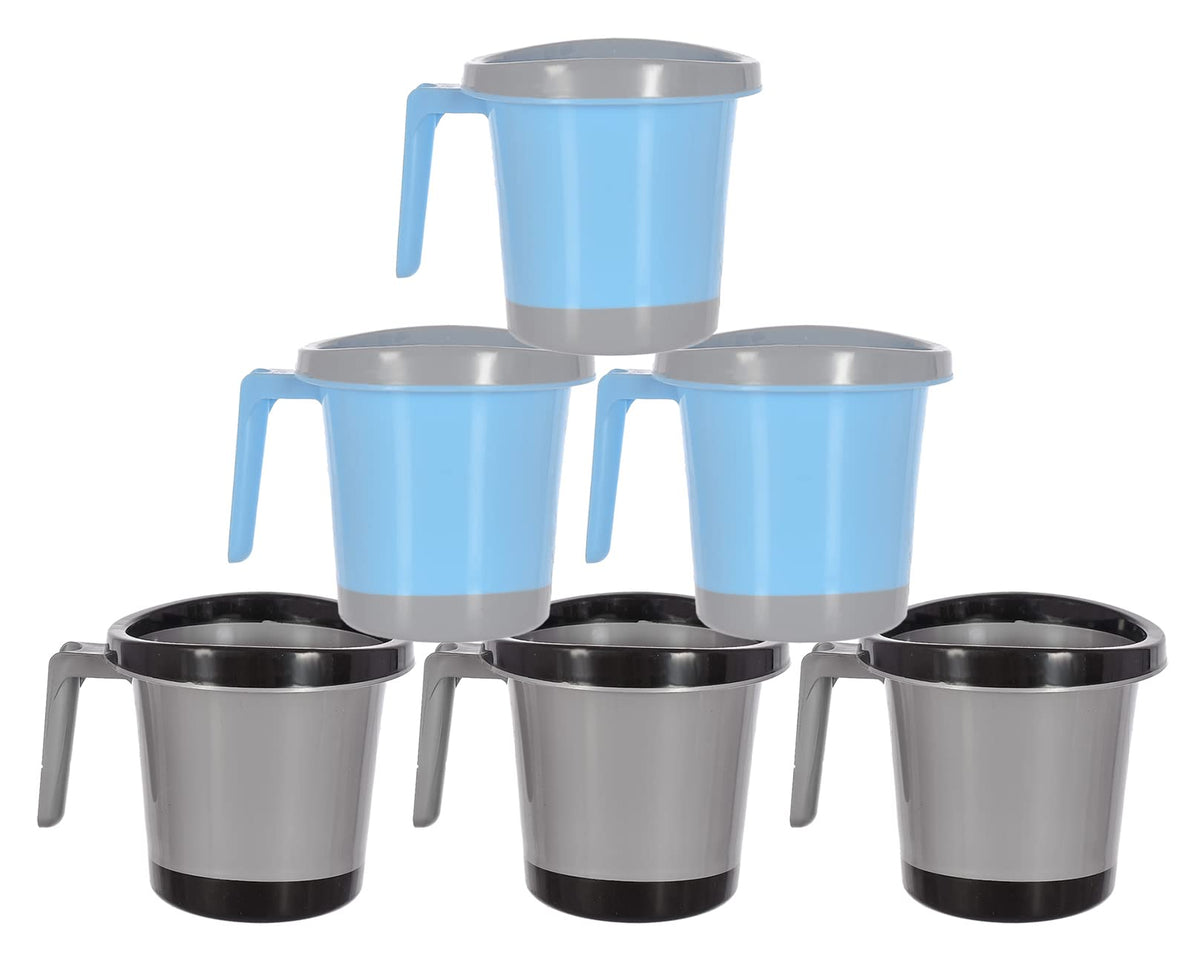 Kuber Industries Multiuses Lightweight, Unbreakable Plastic Bathroom Mug 1 Litre Pack of 6 (Black & Blue)-46KM0288