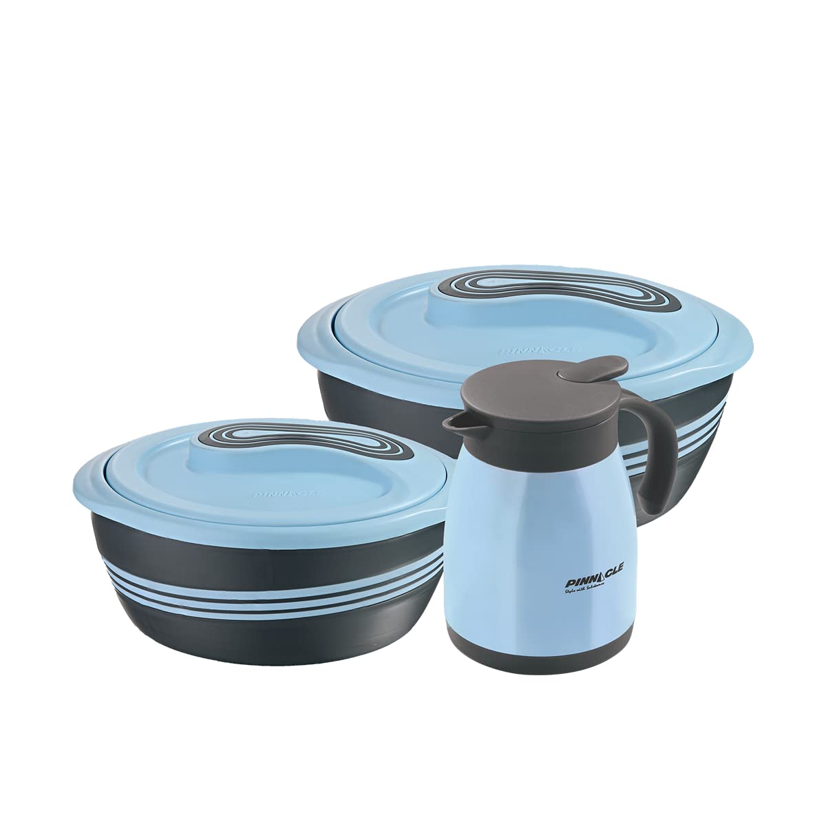 Pinnacle Palazio Vaccum Insulated Carafe & Inner Stainless Steel Casserole Set of 3 | 1000 ml, 2000 ml Casserole | 750ml Carafe | Hot Box | Roti Box | Thermos Flask | Blue (Blue)