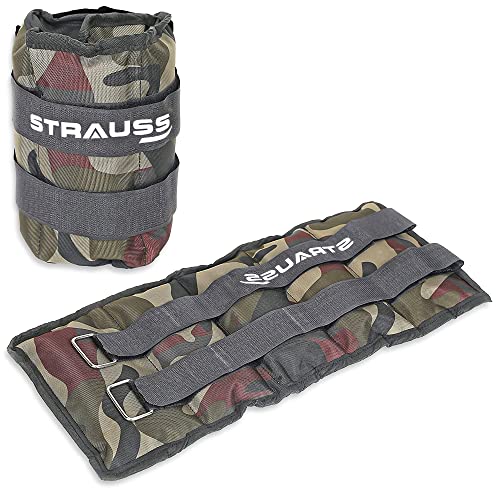 Strauss Adjustable Ankle/Wrist Weights 1 KG X 2 | Ideal for Walking, Running, Jogging, Cycling, Gym, Workout & Strength Training | Easy to Use on Ankle, Wrist, Leg, (Camouflage)