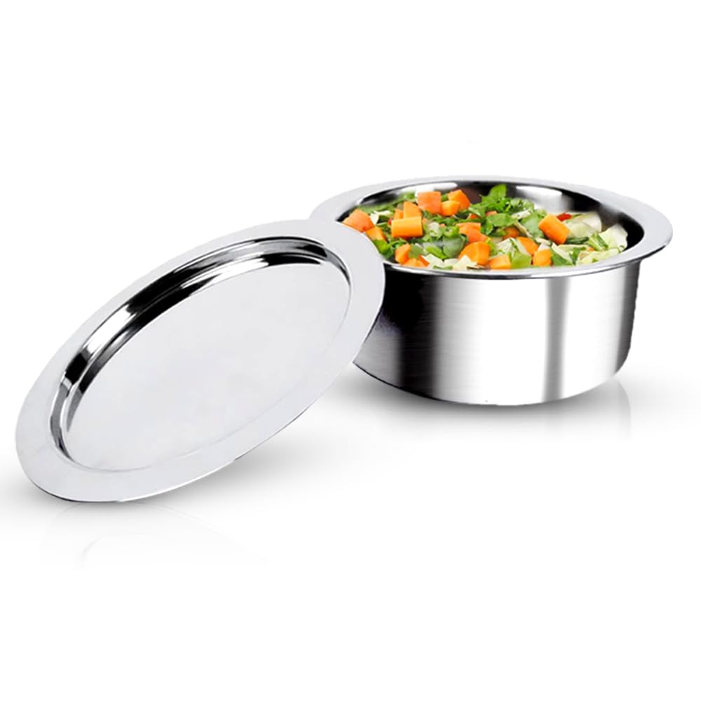 USHA SHRIRAM Triply Stainless Steel Tope (Patila) with Lid | 2.1 L | Handi Casserole with lid | 18 cm Diameter | 100% PTFE and PFOA Free | Gas Stove & Induction Cookware | Stainless Steel Cookware