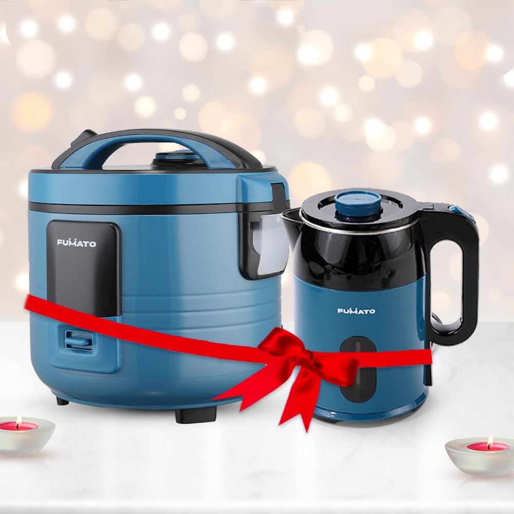 Gleevers The Better Home FUMATO Wedding Gift | Rice Cooker & Electric Kettle |Perfect Gifting Combo| Colour Coordinated sets| 1 year Warranty (Midnight Blue(Electric kettle + Rice cooker)