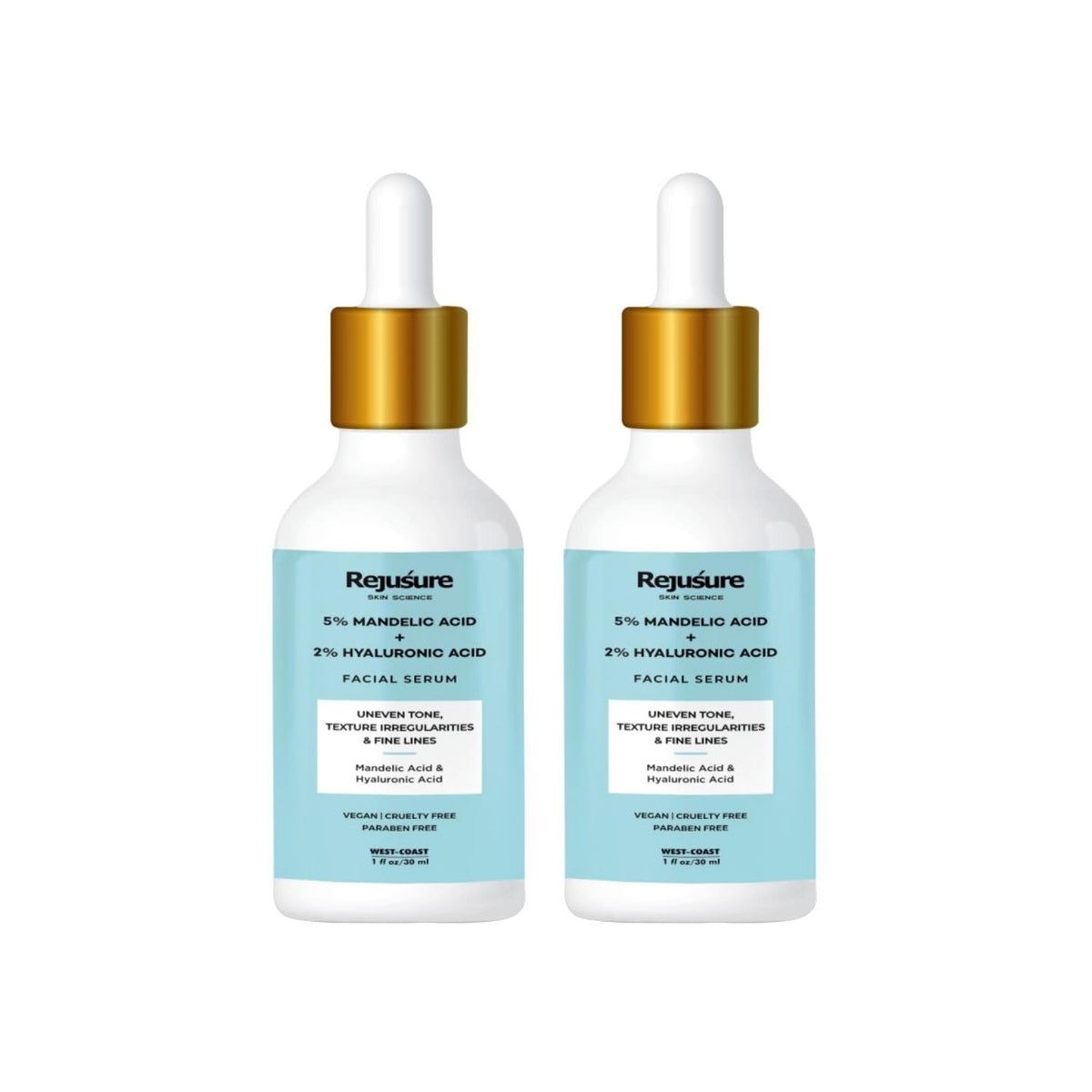 Rejusure Mandelic Acid 5% + Hyaluronic Acid 2% Face Serum for Uneven Tone, Texture Irregularities & Fine Line – 30ml (Pack of 2)