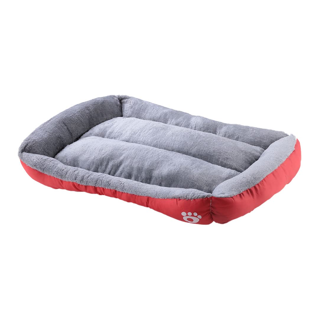 Kuber Industries Dog & Cat Bed|Super Soft Plush Top Pet Bed|Oxford Cloth Polyester Filling|Machine Washable Dog Bed|Rectangular Cat Bed with Rise-Edge Pillow|QY036R-M|Red