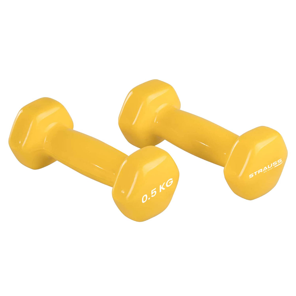 Strauss Premium Vinyl Dumbbells Weight for Men & Women | 0.5 Kg (Each) | 1 Kg (Pair) | Ideal for Home Workout, Yoga, Pilates, Gym Exercises | Non-Slip, Easy to Hold, Scratch Resistant (Yellow)