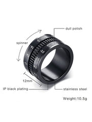 Yellow Chimes Ring for Men Dull Polished Stainless Steel IP Black Plating Spinner Band Style Ring for Men and Boys