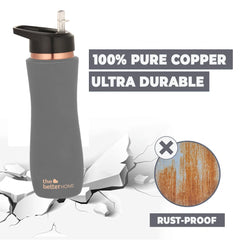 The Better Home Copper Water Bottle with Sipper (700ml), 100% Pure Copper Bottle, Sipper Water Bottle for Adults, BPA Free & Leakproof with Anti Oxidant Properties of Copper (Grey, Pack of 1)