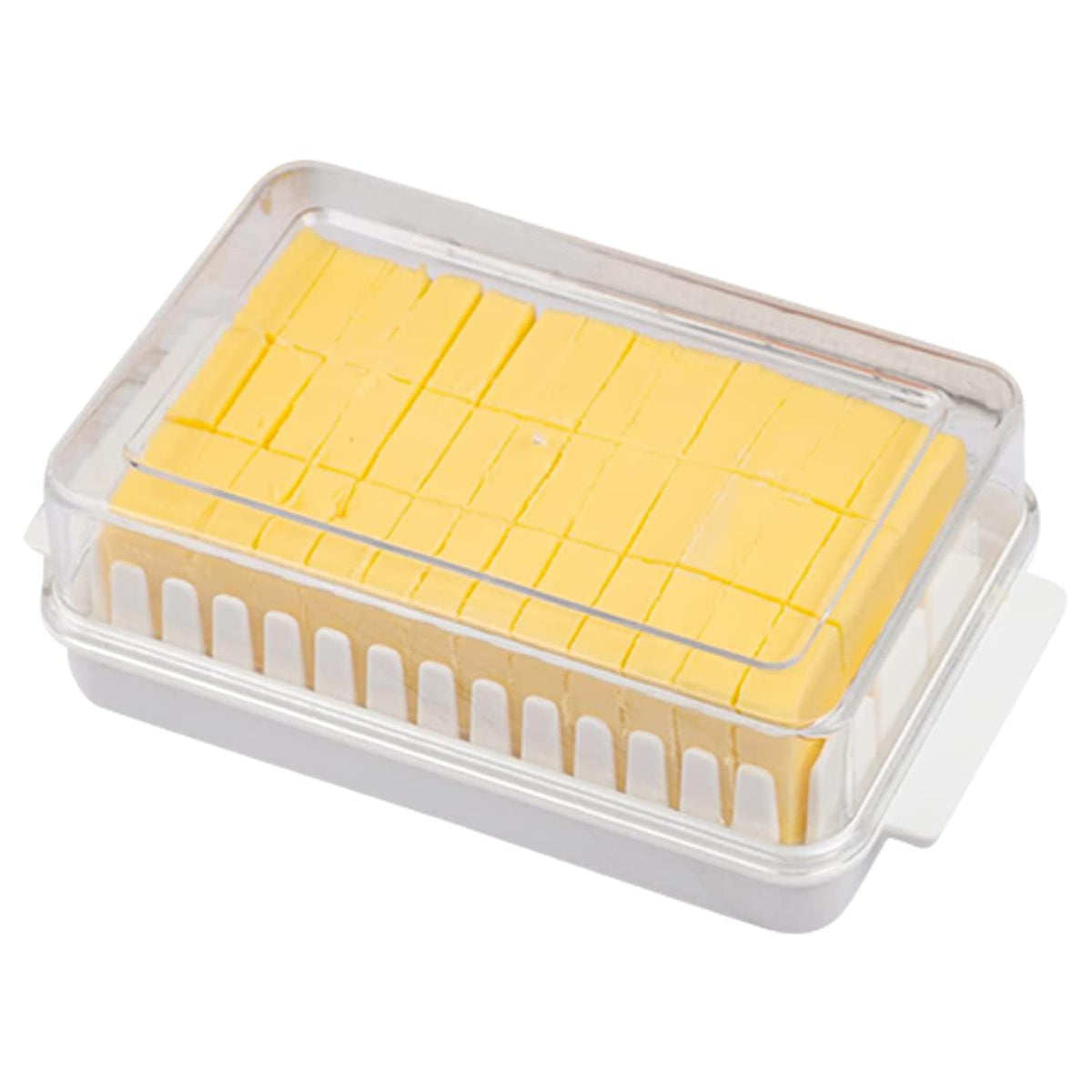 Kuber Industries Butter Box|Plastic Butter Keeper for Refrigerator|Butter Storage Box with Cutting Guide|Butter Dish with Lid for Countertop (White)