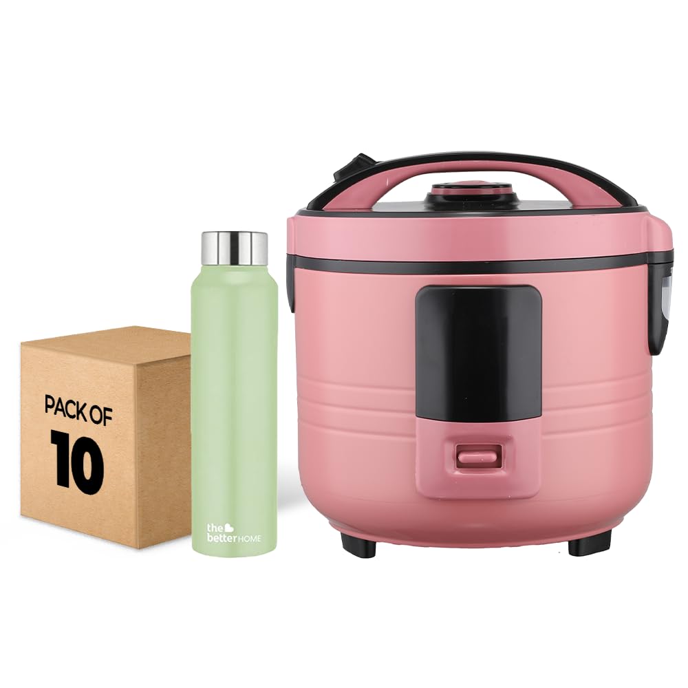 The Better Home FUMATO Cookeasy Automatic 500W Electric Rice Cooker 1.5L Pink & Stainless Steel Water Bottle 1 Litre Pack of 10 Green