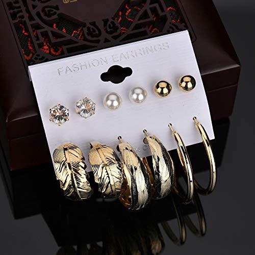 Yellow Chimes Hoop Earrings for Women Combo of 12 Pair's Gold Plated Assorted Multiple Pearl Stud Hoop Earrings for Women and Girls